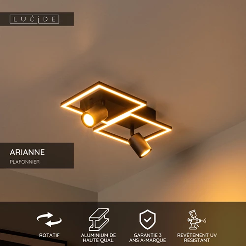 Lucide ARIANNE - Plafonnier - LED - 2xGU10 - CCT - Noir - USP